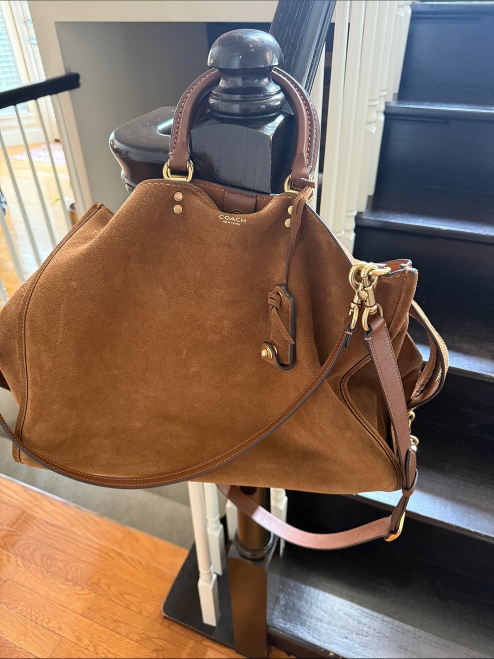 Coach Chocolate Brown Suede Tote with Leather Trim - Picture 2 of 13